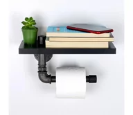 Stojaki i wieszaki na papier toaletowy - Uchwyt na papier toaletowy z półką BORU 12x30 cm czarny - miniaturka - grafika 1