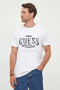 Koszulki męskie - Guess t-shirt bawełniany kolor biały wzorzysty - grafika 1