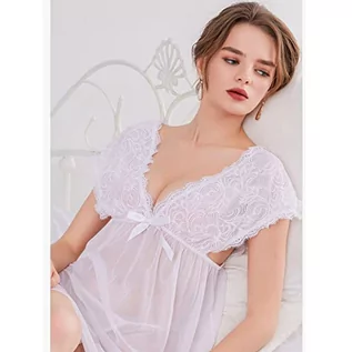 Bielizna erotyczna damska - Clotth Damska seksowna piżama dwuczęściowy zestaw Nightgown, White-L/XL, XL - grafika 1