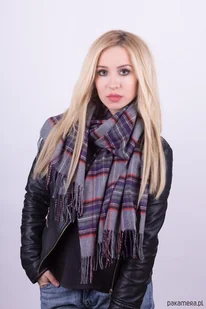 Szalik Damski w Szaro-Różową Kratę z Poliakrylu SZAL komin - Apaszki i szaliki damskie - miniaturka - grafika 1
