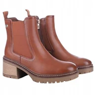 Botki damskie - XTI BOTKI DAMSKIE BRĄZOWE NA ZAMEK NA OBCASIE 38 J3A - miniaturka - grafika 1