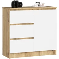 Komody - Komoda 80 cm Jerry szafka bezuchwytowa 1 drzwi 3 szuflady Dąb Artisan Biała - miniaturka - grafika 1