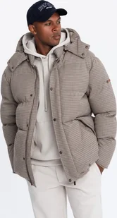 Kurtka męska Ombre Mocno ocieplana męska kurtka typu puffer w pepitkę brązowa V1 OM-JAHP-0174 XXL - Kurtki męskie - miniaturka - grafika 1