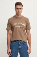 Koszulki męskie - Pepe Jeans t-shirt bawełniany ALDRIDGE męski kolor brązowy z nadrukiem PM509628 - miniaturka - grafika 1