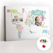 Tablice i flipcharty - Szkolna Tablica korkowa 60x40 cm, Kolorowe Pinezki, wzór Mapa z nazw państw - miniaturka - grafika 1