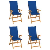 Fotele i krzesła ogrodowe - vidaXL Krzesła ogrodowe, 4 szt., kobaltowe poduszki, drewno tekowe - miniaturka - grafika 1