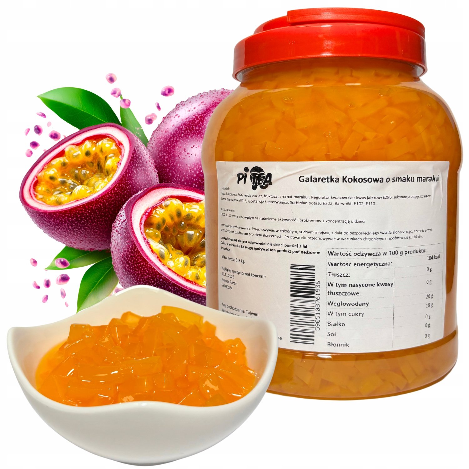 Żelki z kokosa do Bubble Tea Nata de Coco Jelly Marakuja 3,8 kg