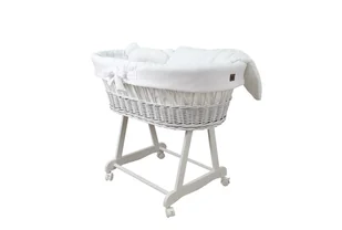 Wiklinowy kosz Mojżesza AMELIA biały z pościelą muślinową białą. - Łóżeczka i kojce - miniaturka - grafika 1