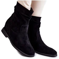 Botki damskie - S.Barski Modne Zamszowe Botki Na Ukrytym Koturnie Czarne Finney - miniaturka - grafika 1