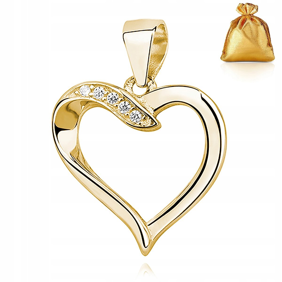 Złota Zawieszka Wisiorek Serce Serduszko Z Cyrkoniami Srebro 925 Pozłacany