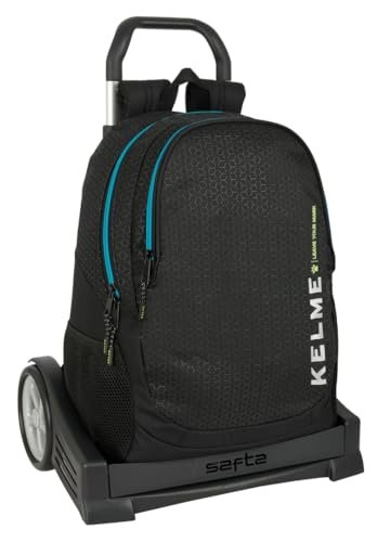 Safta KELME IRON Plecak szkolny, ergonomiczne plecy, z wózkiem Evolution, idealny dla dzieci w różnym wieku, wygodny i wszechstronny, jakość i wytrzymałość, 32 x 16 x 44 cm, Czarny (Black), M, Casual