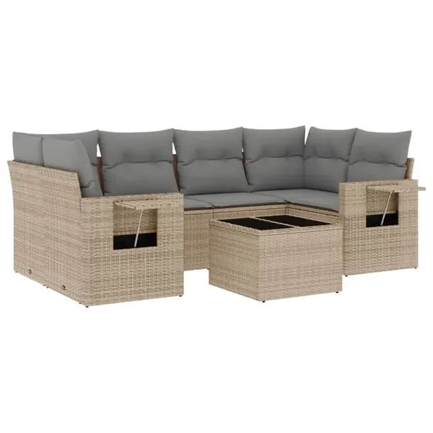 Zestaw mebli ogrodowych modułowych, beżowy, rattan PE, wymiary: 62x62x69