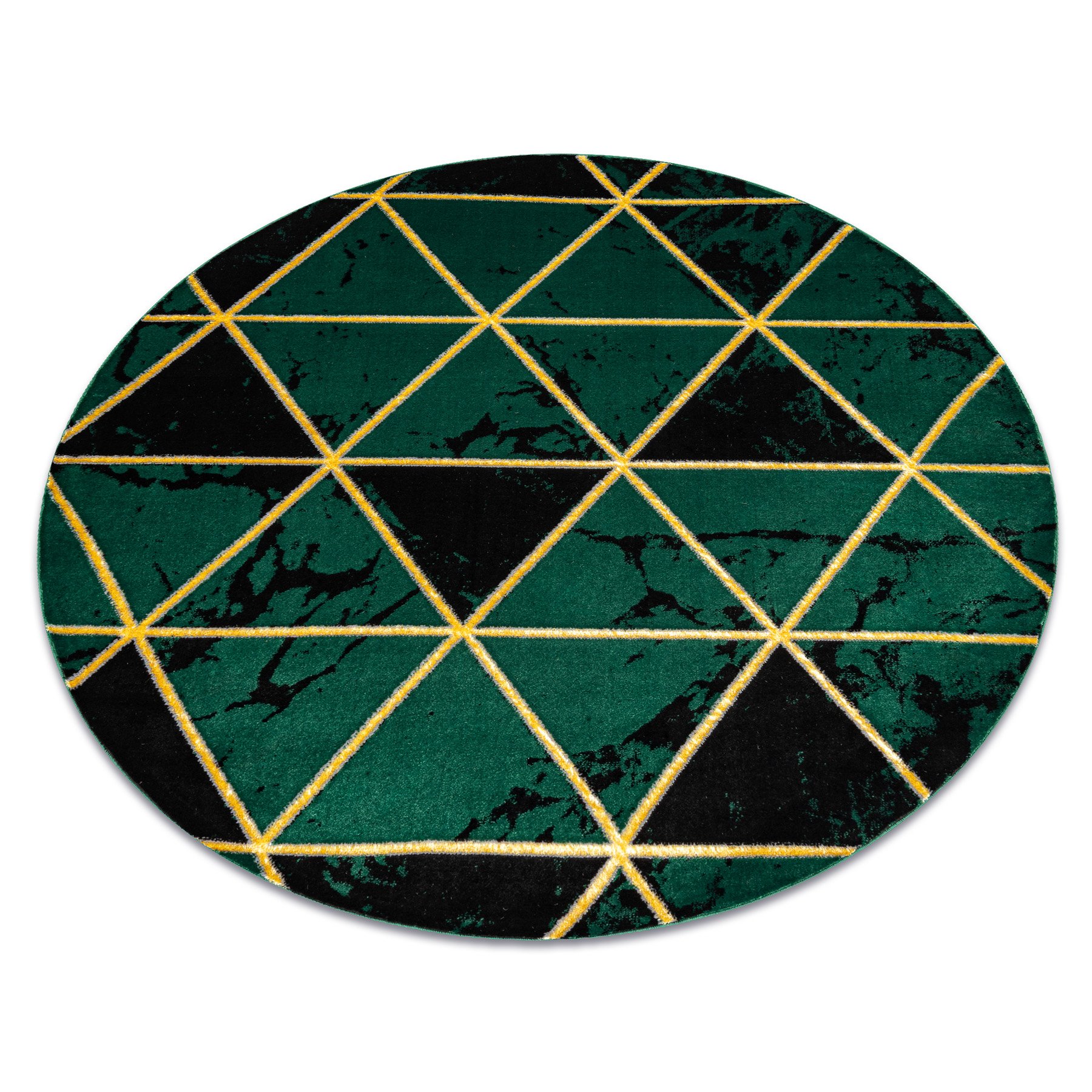 Dywan EMERALD ekskluzywny 1020 koło - glamour, stylowy marmur, trójkąty butelkowa zieleń / złoty zielony koło 160 cm