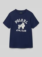 Koszulki dla chłopców - T-shirt z nadrukiem z logo i okrągłym dekoltem - miniaturka - grafika 1