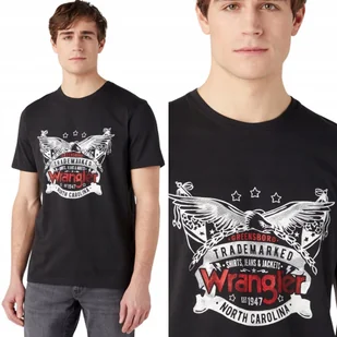 Wrangler AMERICANA TEE Faded Blk CZARNY T-SHIRT BAWEŁNIANA KOSZULKA LOGO S - Koszulki męskie - miniaturka - grafika 1