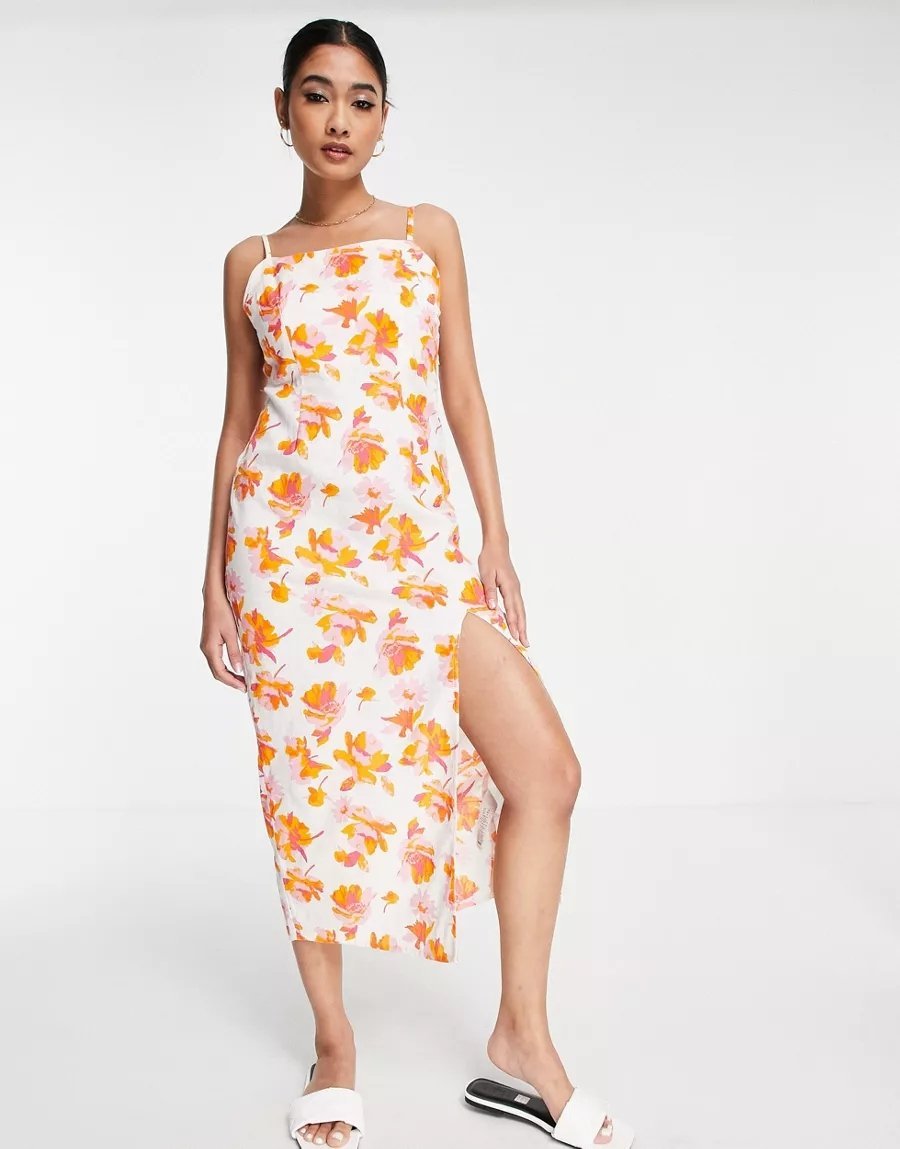 Sukienka Damska Biała Klasyczna w Kwiaty 40 Xmh