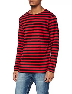 Urban Classics Męski T-Shirt Regular Stripe LS, Firered/Blk, S - Koszulki męskie - miniaturka - grafika 1