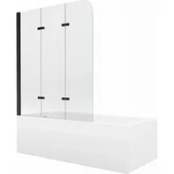Wanny - Mexen Cubik wanna prostokątna 160 x 70 cm z obudową i parawanem 3-skrzydłowym 120 cm, transparent, czarny - miniaturka - grafika 1