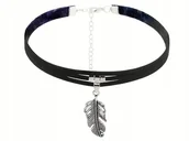 Naszyjniki - Srebrny Naszyjnik Sznurkowy Z Piórkiem Choker Na Czarnym Sznurku Srebrzony - miniaturka - grafika 1