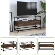 Szafki RTV - The Living Store szafka pod telewizor ze szklanym blatem brązowy dąb 98x35x51 cm materiał drewnopochodny - miniaturka - grafika 1