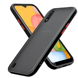 Pokrowiec Etui Do Samsung Galaxy A01 w Matowe Czarno - Czerwone Guziki TPU Hard Case Obudowa Ochronny Cadorabo - Etui i futerały do telefonów - miniaturka - grafika 1