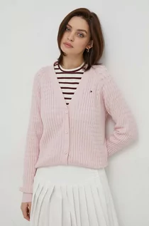 Swetry damskie - Tommy Hilfiger kardigan bawełniany kolor różowy lekki - grafika 1
