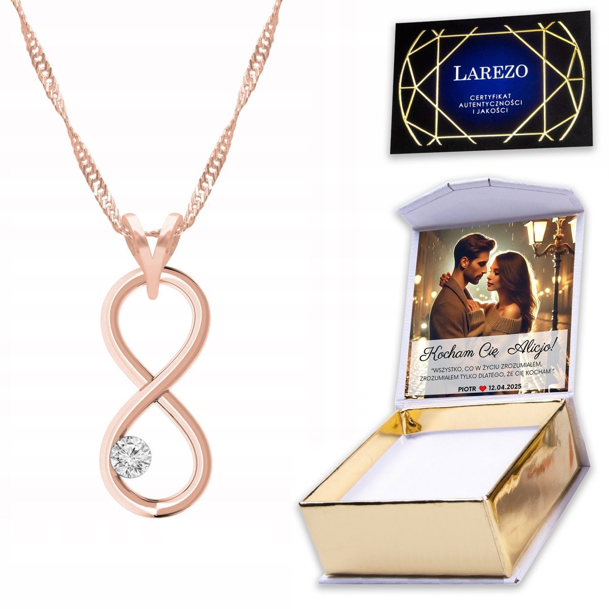 Naszyjnik Pozłacany 925 z Nieskończonością Symbol Nieskończoność + NADRUK