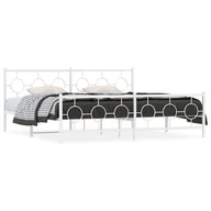 Łóżka - Metalowa rama łóżka z wezgłowiem i zanóżkiem, biała, 193x203 cm - miniaturka - grafika 1
