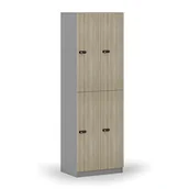 Szafki biurowe - Drewniana szafka skrytkowa, 4 schowki, zamek mechaniczny z kodem, szary/dąb naturalny - miniaturka - grafika 1