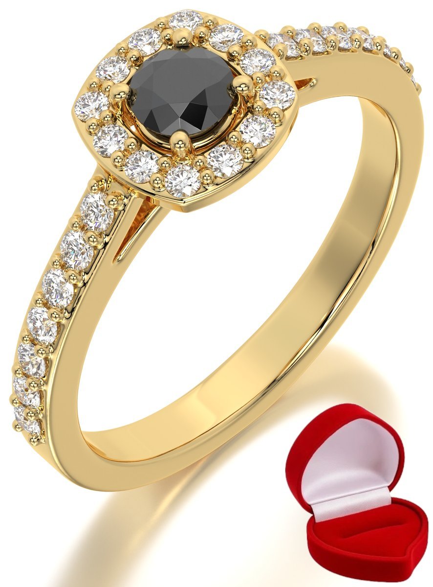 ZŁOTY PIERŚCIONEK ZARĘCZYNOWY 585 14k CZARNY BRYLANT 0,24 ct R7