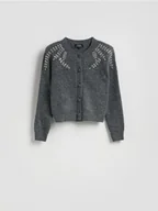 Swetry damskie - Reserved - Kardigan z aplikacjami - ciemnoszary - miniaturka - grafika 1