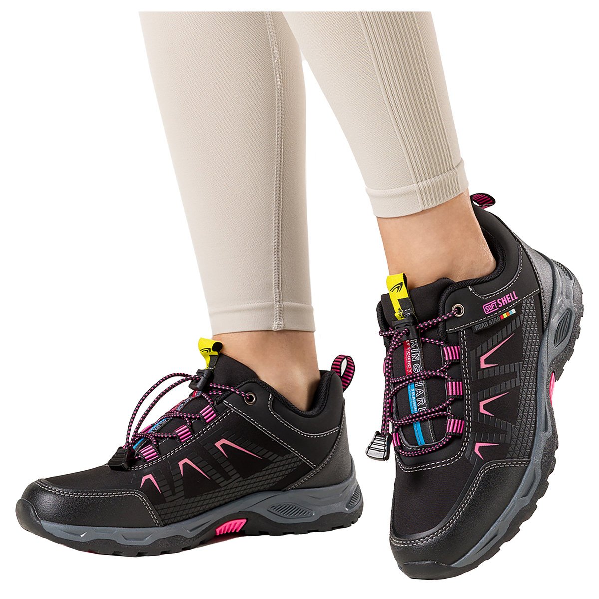 Czarne buty trekkingowe damskie buty sportowe na bieżnikowanej podeszwie z regulowaną elastyczną sznurówką softshell Casu 2213-9W-36