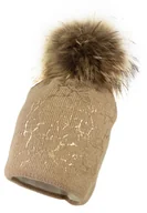 Czapki dla dzieci - Czapka dla dziewczynki na zimę TAJKA ciemny beż - miniaturka - grafika 1