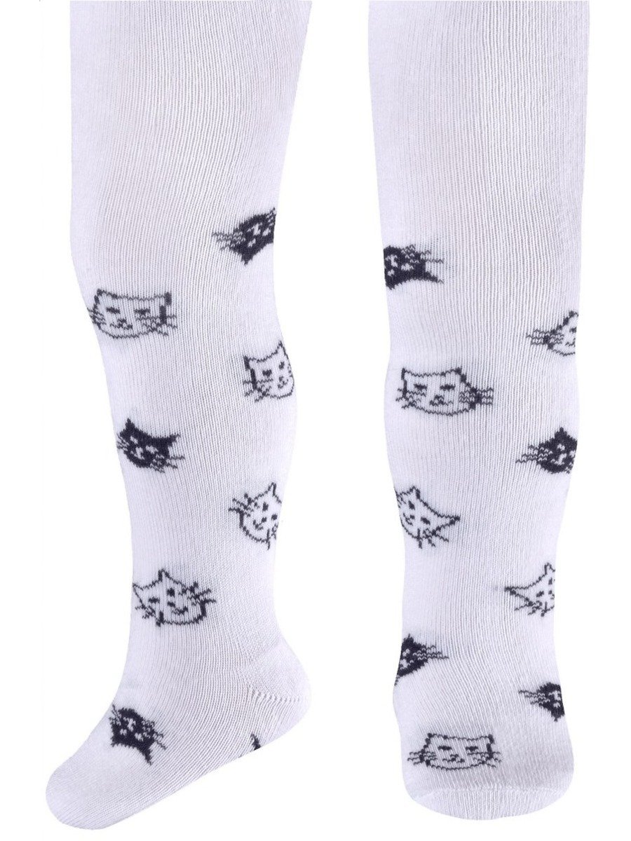 Rajstopy dziecięce bawełniane, białe, kotki, Milusie
