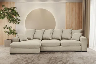 Sofa w kształcie L GABON narożnik z funkcją spania Riviera jasnobeżowy lewy - Narożniki - miniaturka - grafika 1