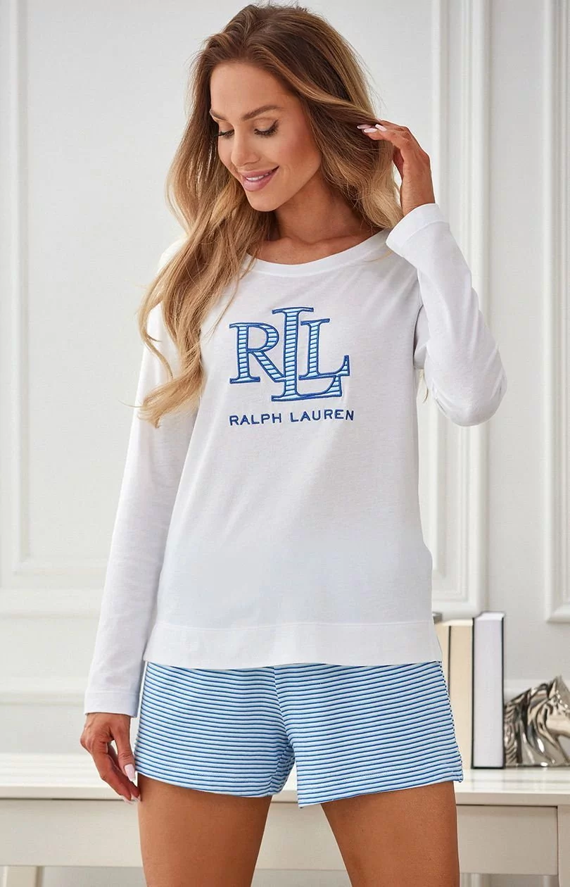 Ralph Lauren bawełniana piżama damska 2-częściowa ILN72156 relaxed fit,  Kolor biało-niebieski, Rozmiar L, Ralph Lauren - Ceny i opinie na Skapiec.pl