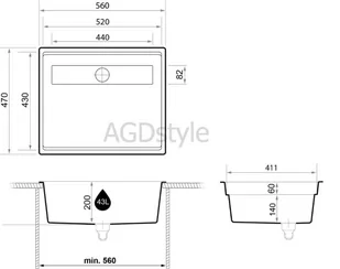 Zlew BRANDE HIGH SLIM 560-60 GRAPHITE (grafitowy) zwijany ociekacz ROLLMATA - Zlewozmywaki - miniaturka - grafika 2