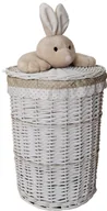 Kosze na bieliznę - Kosz na pranie Pojemnik na pranie Wiklinowa okrągła biała pokrywa z pluszowym królikiem Pokrywa 60L D39cm H55cm - miniaturka - grafika 1