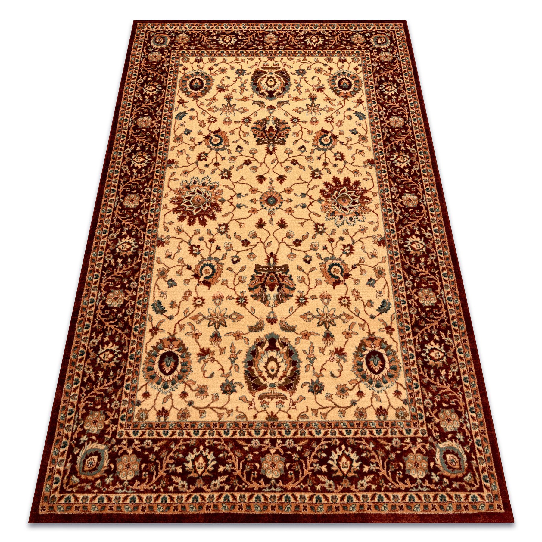 Dywan wełniany KASHQAI 4303 106 Kwiaty, ramka beż / bordo beżowy 120x170 cm