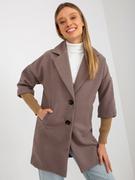 Płaszcze damskie - Płaszcz brązowy casual przejściowy rękaw długi długość przed kolano podszewka kieszenie klapy guziki - miniaturka - grafika 1