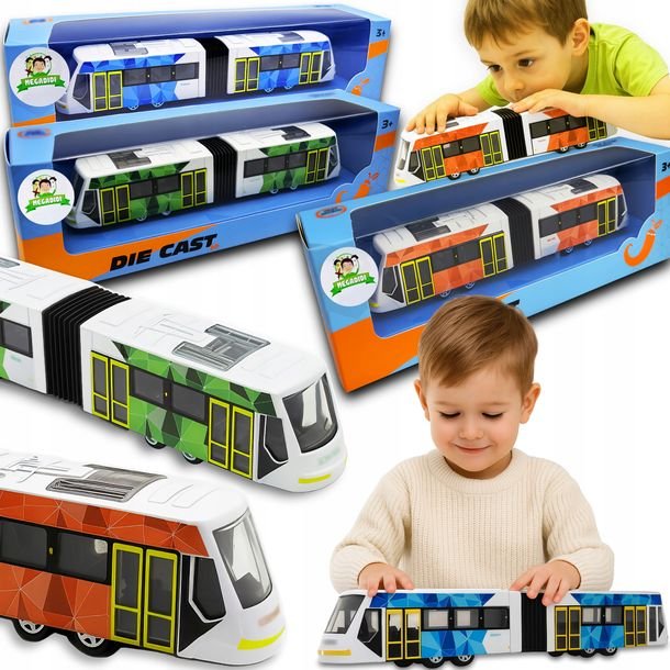 Zestaw trzech TRAMWAJ napęd WAGOY TRAMWAJOWE 19 cm NOWOCZESNE metalowe