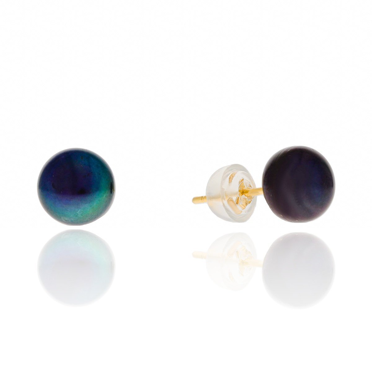 Srebrne pozłacane kolczyki grafitowe perełki 7 mm sztyfty pr. 925