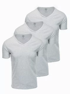 Koszulki męskie - Zestaw koszulek bawełnianych V-NECK 3-pak - szary melanż V10 Z29 - grafika 1