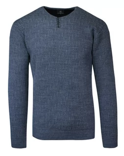 Swetry męskie - Sweter Wełniany Niebieski w Serek, z Guzikami, w Tłoczony Wzór, V-neck, Męski -VIP STENDO - Vip Stendo - grafika 1