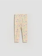 Spodnie i spodenki dla dziewczynek - Reserved - Bawełniane legginsy z nadrukiem - jasnożółty - miniaturka - grafika 1