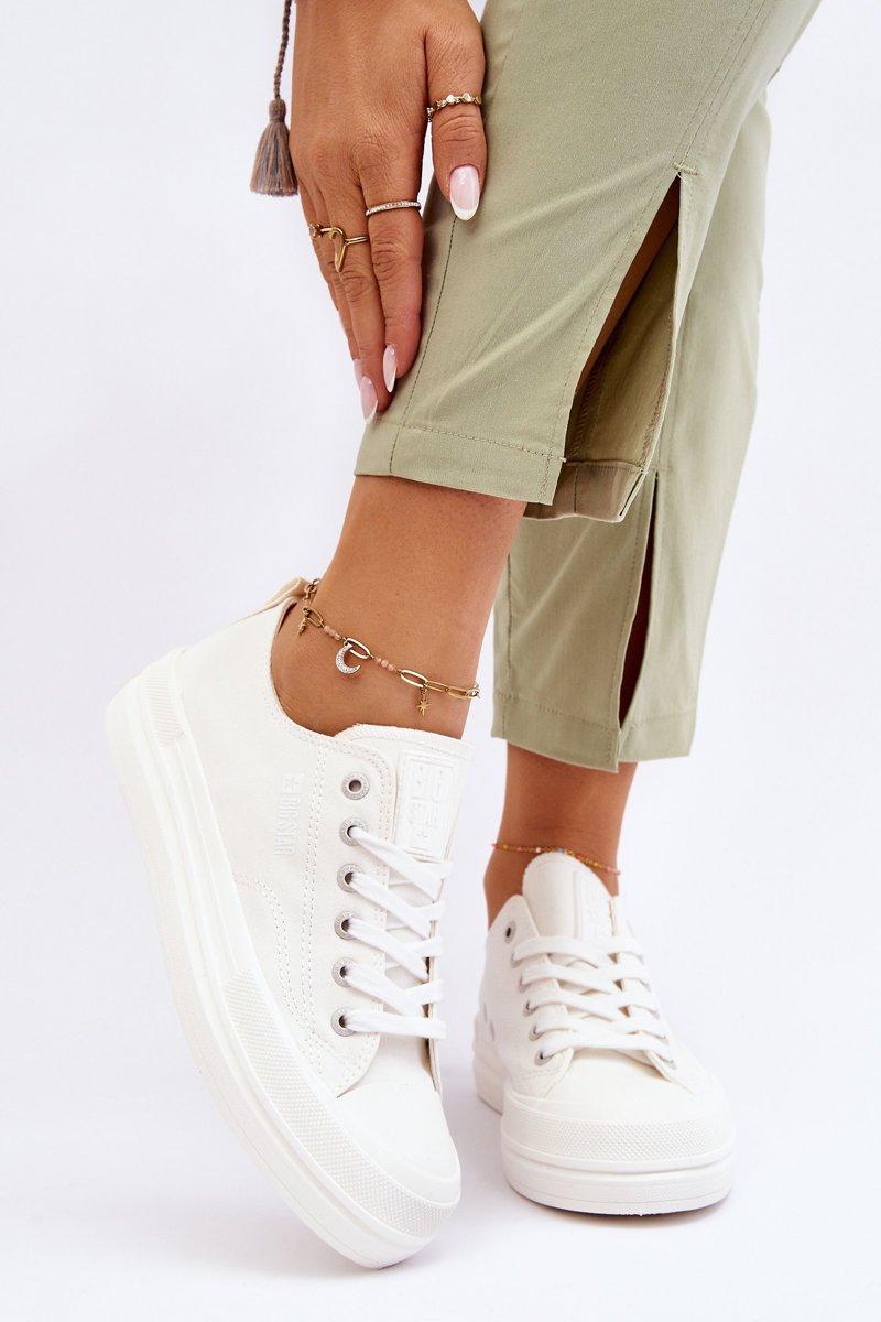 Niskie Sznurowane Tenisówki Big Star LL274968 Białe-37