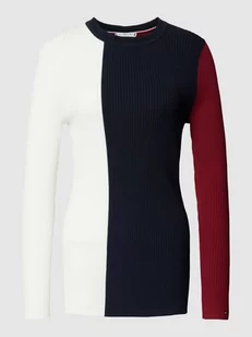 Sweter z dzianiny w stylu Colour Blocking - Swetry damskie - miniaturka - grafika 1