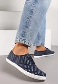 Trampki damskie - Granatowe Tenisówki przed Kostkę w Kropki Porenia - Renee - miniaturka - grafika 1