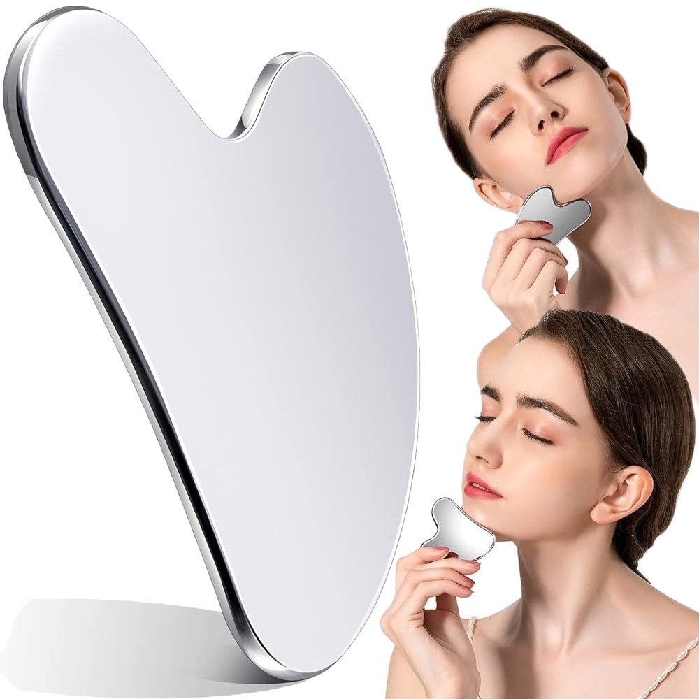 GUA SHA MASAŻER DO TWARZY PŁYTKA DO MASAŻU METAL STAL CHIRURGICZNA + ETUI