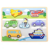 Układanki dla dzieci - VIGA Drewniane Puzzle Układanka Montessori 2w1 Figurki Pojazdy - miniaturka - grafika 1